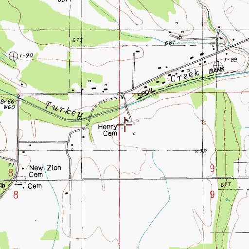 Topographic Map of Henry Cemetery, LA