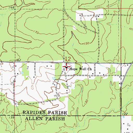 Topographic Map of Hope Well Church, LA