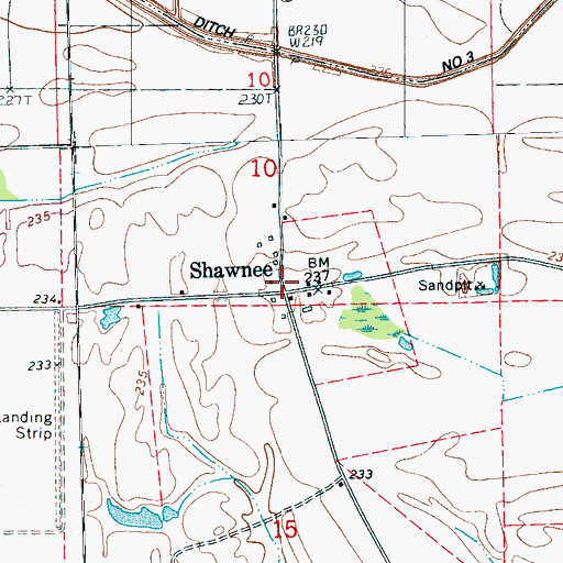 Topographic Map of Shawnee, AR