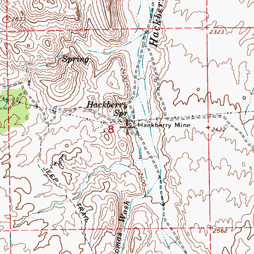 Topographic Map of Hackberry Mine, AZ