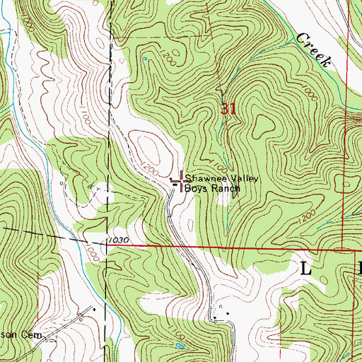 Topographic Map of Shawnee Valley Boys Ranch, AR