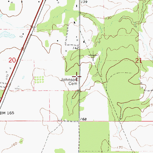 Topographic Map of Johnson Cemetery, LA