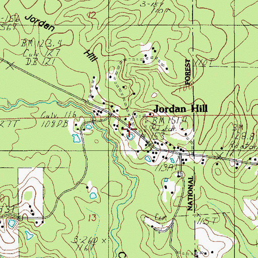 Topographic Map of Jordan Hill, LA