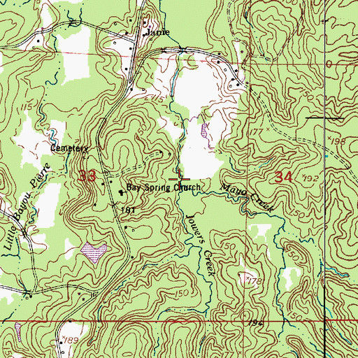 Topographic Map of Jowers Creek, LA