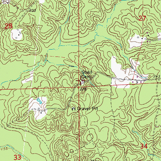Topographic Map of Shell Cemetery, AR