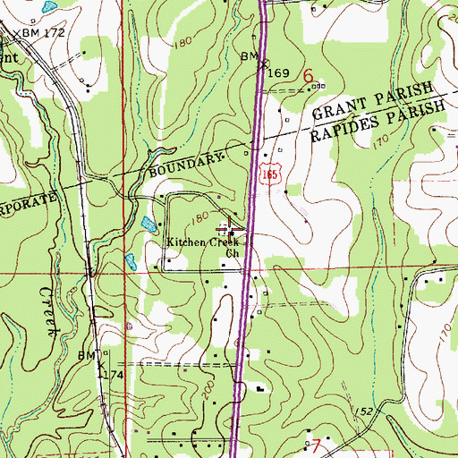 Topographic Map of Kitchen Creek Church, LA