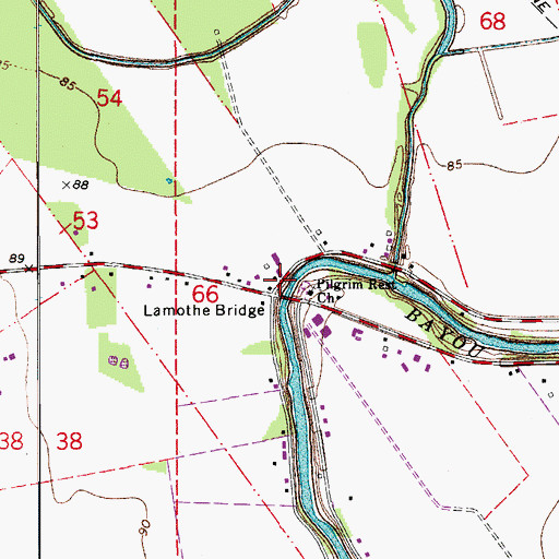 Topographic Map of Lamothe Bridge, LA