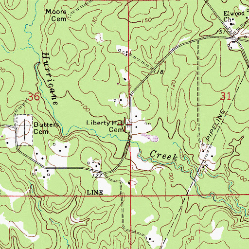 Topographic Map of Liberty Hill Cemetery, LA