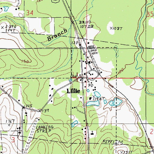 Topographic Map of Lillie, LA