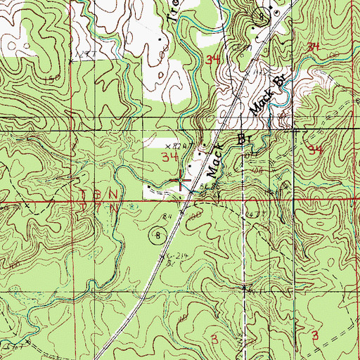 Topographic Map of Mack Branch, LA