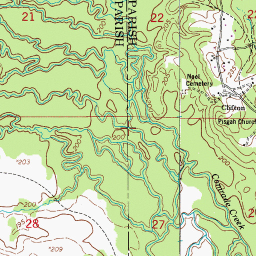 Topographic Map of Middle Creek, LA