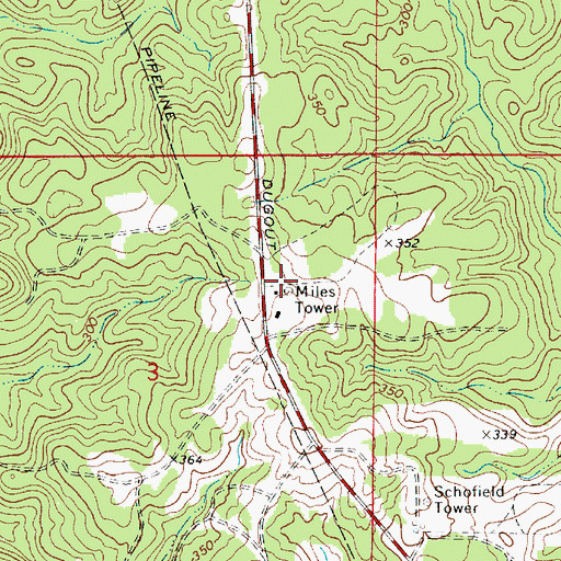 Topographic Map of Miles Tower, LA