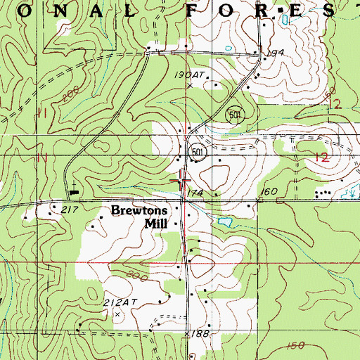 Topographic Map of Mill, LA