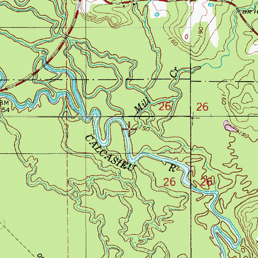Topographic Map of Mill Creek, LA