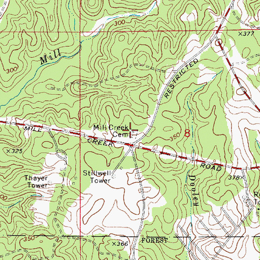 Topographic Map of Mill Creek Cemetery, LA