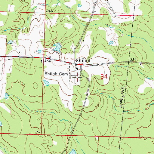 Topographic Map of Shiloh Cemetery, AR