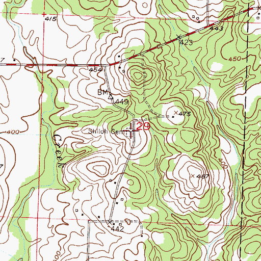 Topographic Map of Shiloh Cemetery, AR
