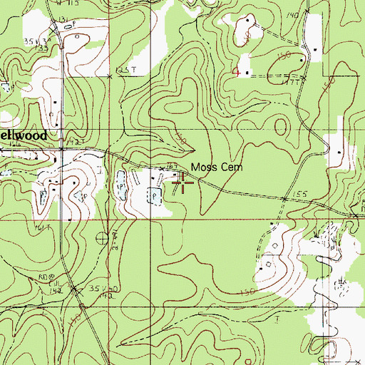 Topographic Map of Moss Cemetery, LA