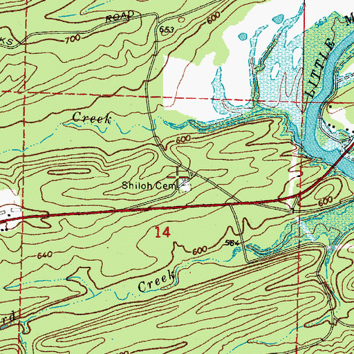 Topographic Map of Shiloh Cemetery, AR