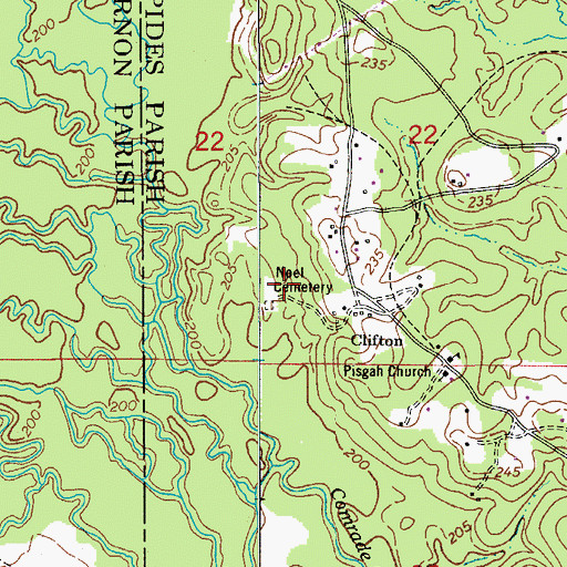 Topographic Map of Noel Cemetery, LA