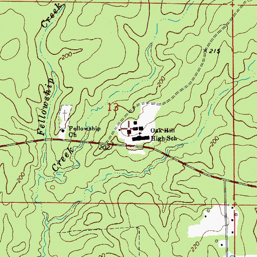 Topographic Map of Oak Hill High School, LA