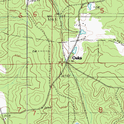 Topographic Map of Oaks, LA