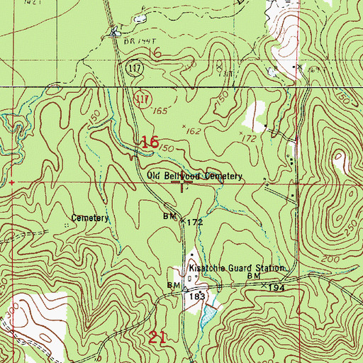 Topographic Map of Old Bellwood Cemetery, LA