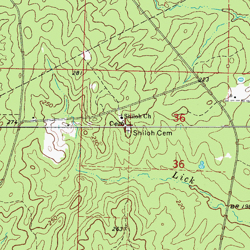 Topographic Map of Shiloh Cemetery, AR
