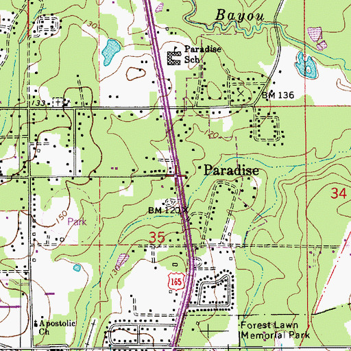 Topographic Map of Paradise, LA