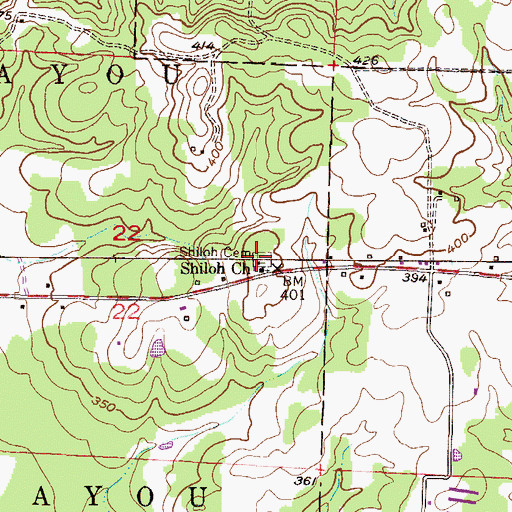 Topographic Map of Shiloh Cemetery, AR