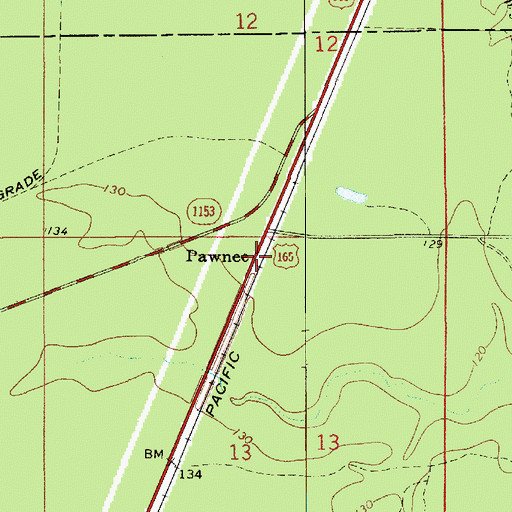 Topographic Map of Pawnee, LA