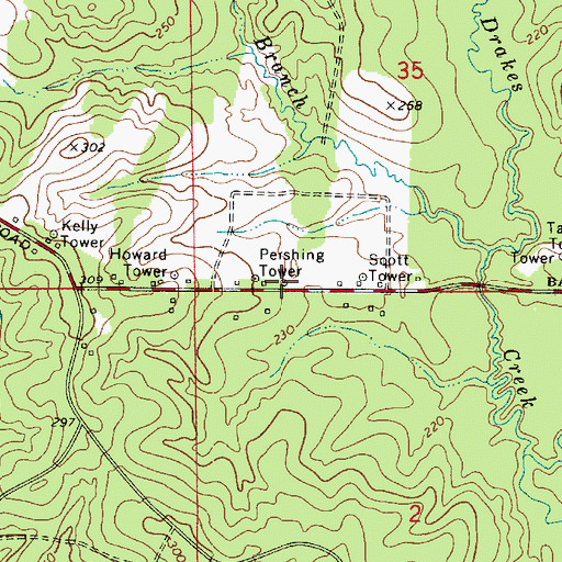 Topographic Map of Pershing Tower, LA