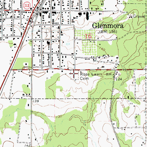 Topographic Map of Rose Lawn Cemetery, LA