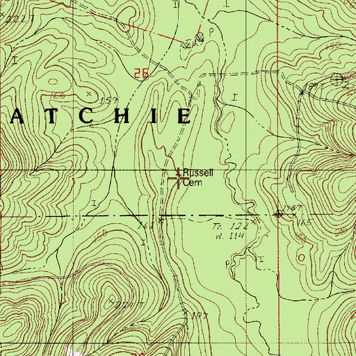 Topographic Map of Russell Cemetery, LA