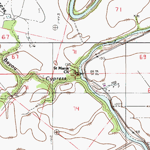 Topographic Map of Saint Marys Church, LA