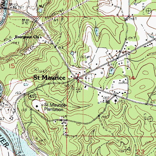 Topographic Map of Saint Maurice, LA