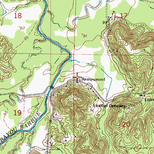 Topographic Map of Sampusand, LA