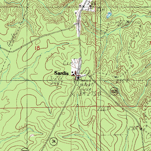 Topographic Map of Sardis Church, LA