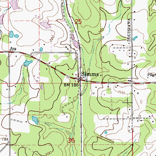 Topographic Map of Simms, LA