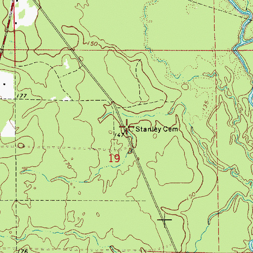 Topographic Map of Stanley Cemetery, LA