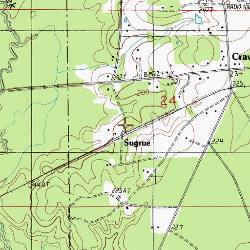 Topographic Map of Sugrue, LA
