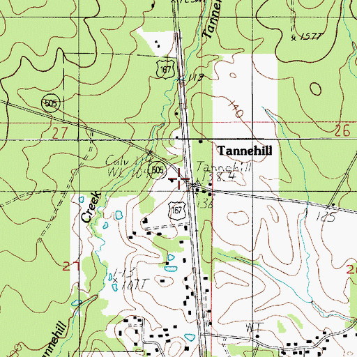 Topographic Map of Tannehill, LA