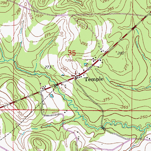 Topographic Map of Temple, LA