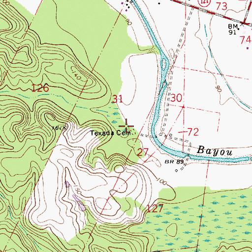 Topographic Map of Texada Cemetery, LA
