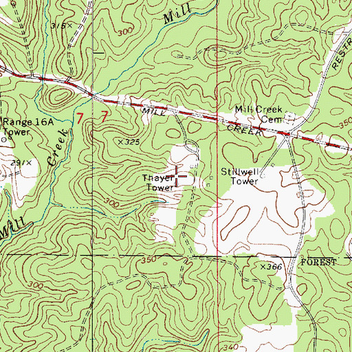 Topographic Map of Thayer Tower, LA