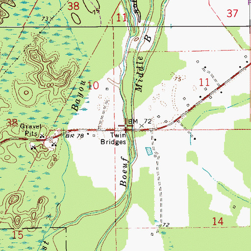 Topographic Map of Twin Bridges, LA