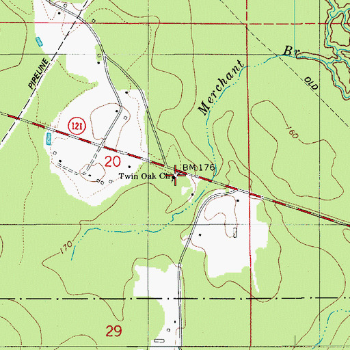 Topographic Map of Twin Oak Church, LA