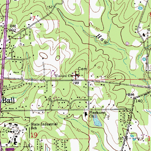 Topographic Map of United Church, LA