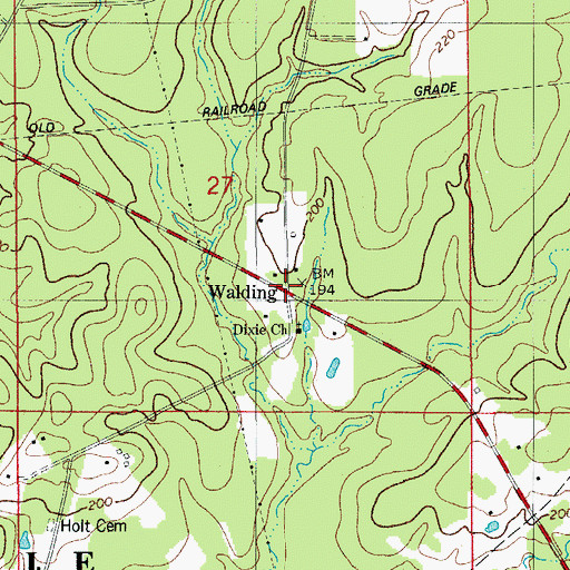 Topographic Map of Walding, LA