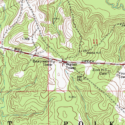 Topographic Map of Walker Tower, LA